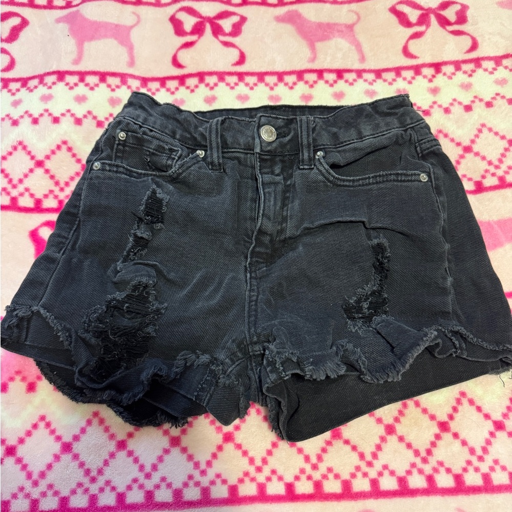Distressed Black Denim Shorts
